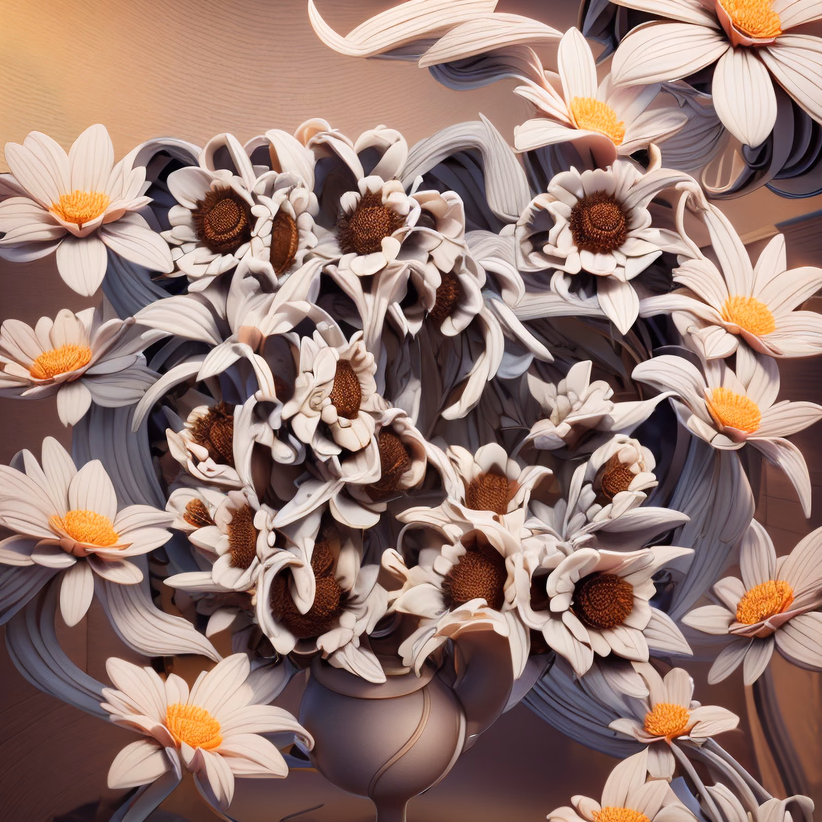 White Daisy Bouquet 3D Render QR Code Art — image 1