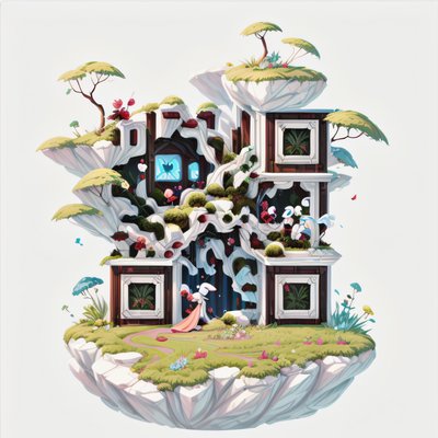 Floating Mossy House Game Art QR Code for Posters