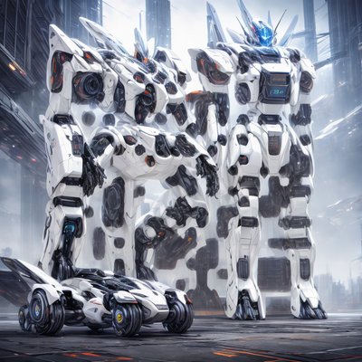 White Mecha Duo Sci-Fi QR Code for Posters