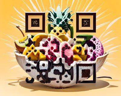 Tropical Fruit Bowl 3D Cartoon QR Code for Restaurant Menus