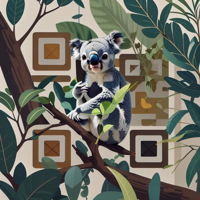 Koala in Eucalyptus Tree Vector QR Code Art