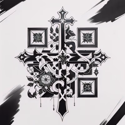 Gothic Cross Ink Tattoo QR Code for Temporary Tattoos — image 1