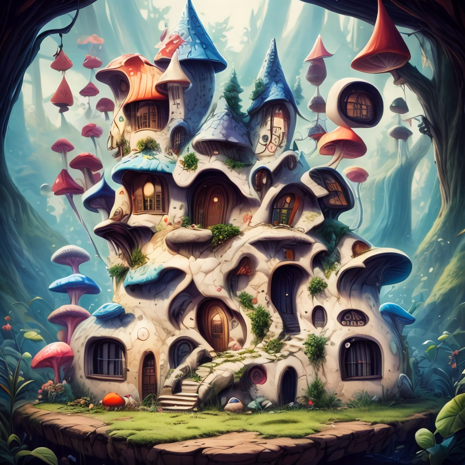 Mushroom Village Fantasy QR Code for Posters — image 1