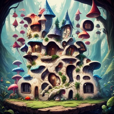 Mushroom Village Fantasy QR Code for Posters
