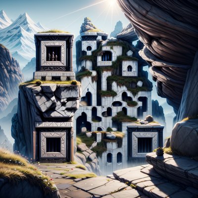 Каменные руины в горном перевале: 3D QR-код