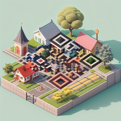Isometric Small Town 3D QR Code Art