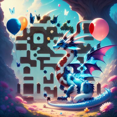 Baby Dragon Balloons Digital Painting QR Code for Posters