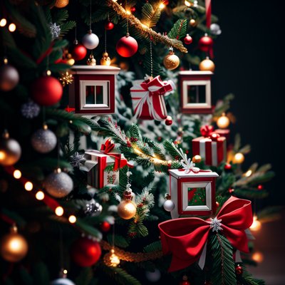 Christmas Tree Ornaments Photoreal Gift QR Code for Greeting Cards