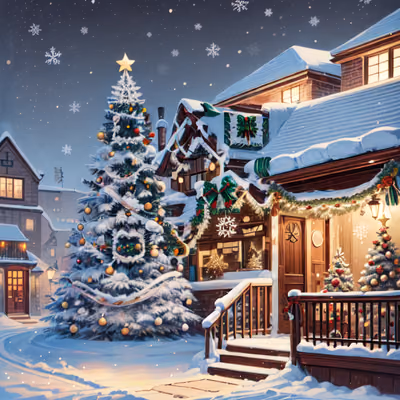 Snowy Christmas Village Digital Painting QR Code for Greeting Cards — image 1