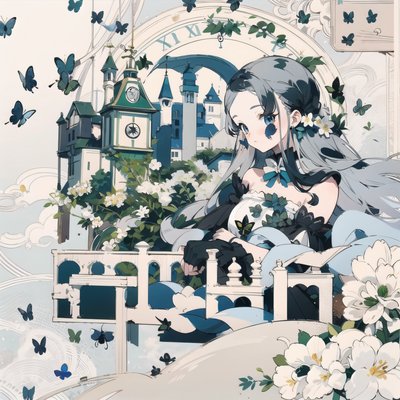 Anime Girl Castle Butterflies QR Code Art
