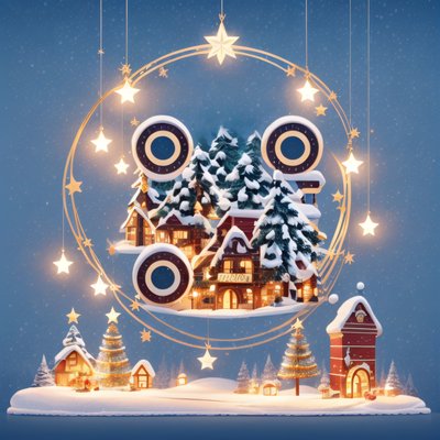 Snowy Christmas Village 3D Stars QR Code for Greeting Cards