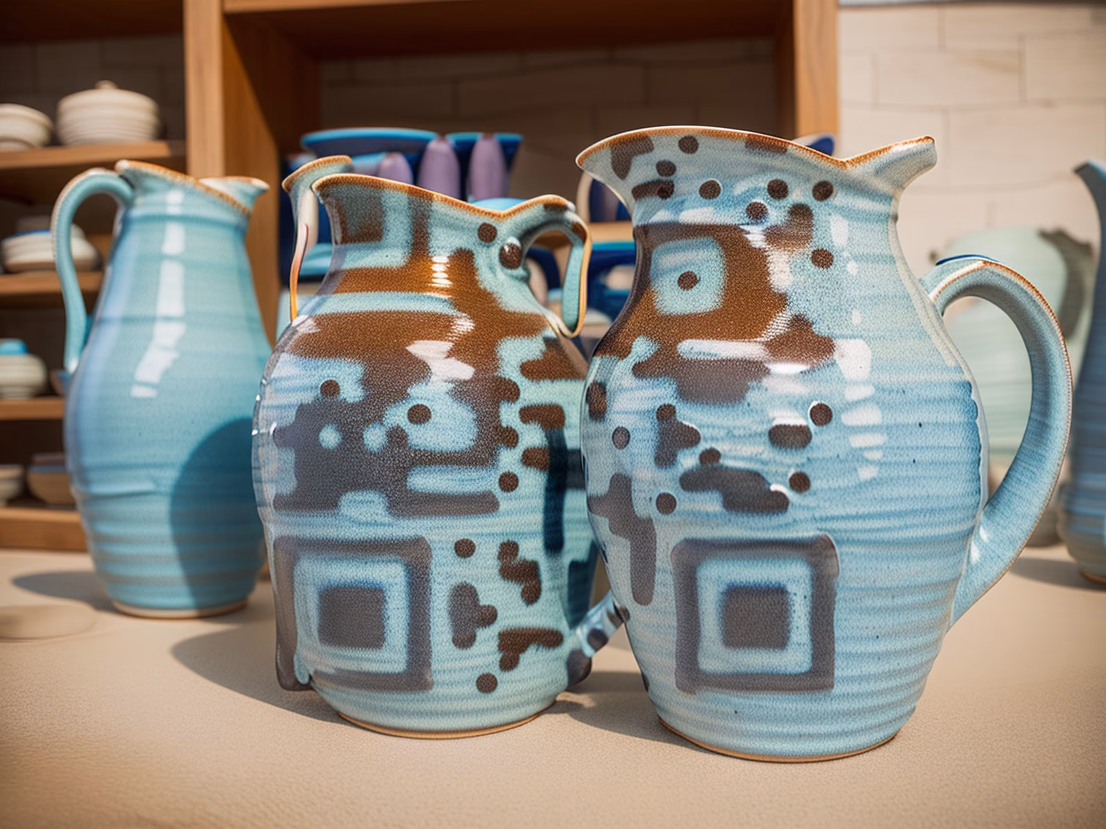 Turquoise Ceramic Jugs Pottery QR Code Art — image 1