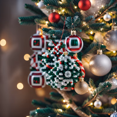 Елочные игрушки, фотореалистичный QR-код для открыток — изображение 1