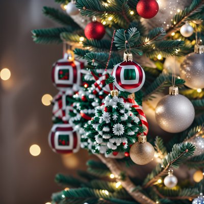 Christmas Tree Ornaments Photoreal QR Code for Greeting Cards