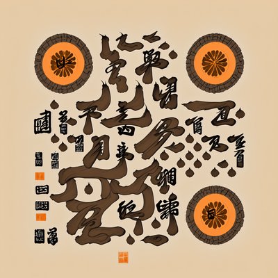 Оранжевые знаки каллиграфии кистью, QR-код