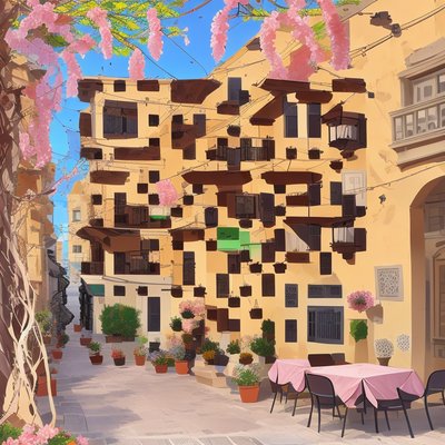 Pink Blossom Old Town Street QR Code for Posters