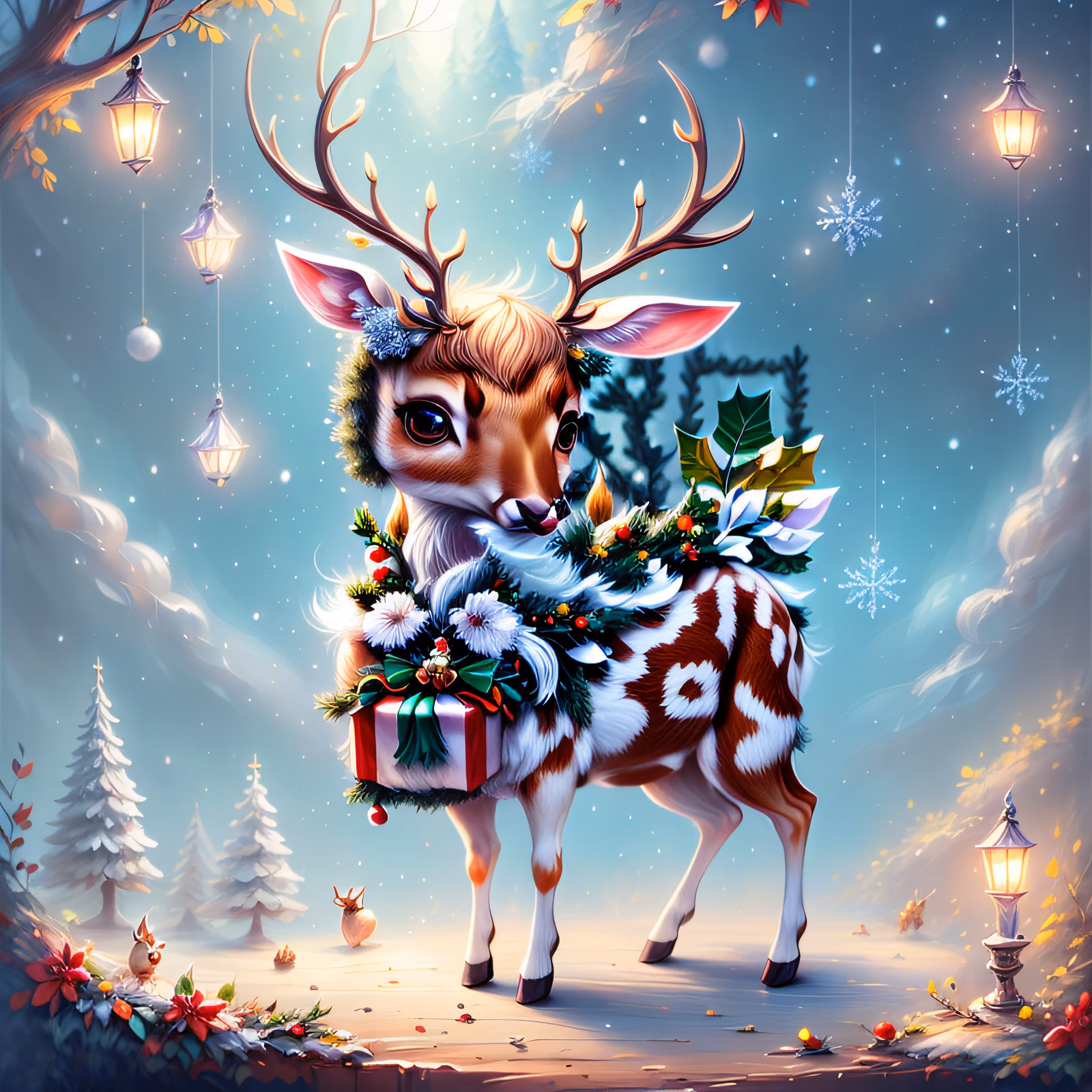 Christmas Reindeer Fawn Painting QR Code for Greeting Cards — image 1