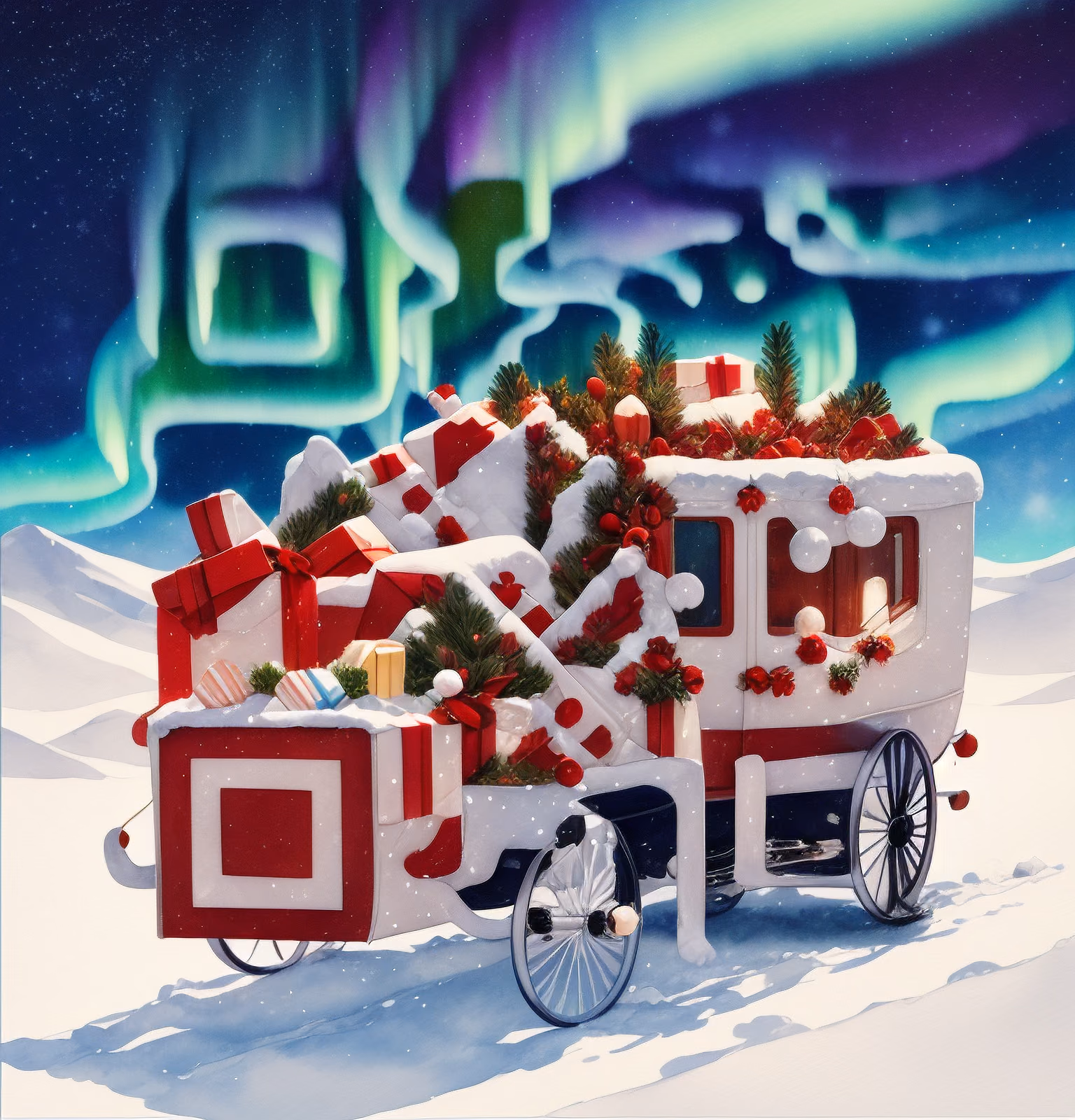 Santa Gift Carriage Winter Painting QR Code for Greeting Cards — image 1