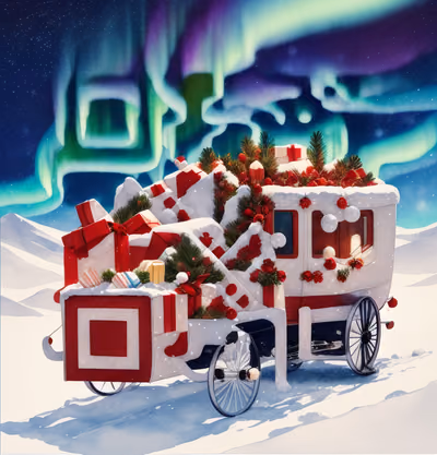 Santa Gift Carriage Winter Painting QR Code for Greeting Cards — image 1