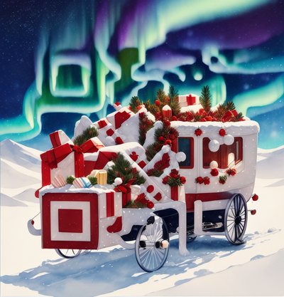 Santa Gift Carriage Winter Painting QR Code for Greeting Cards