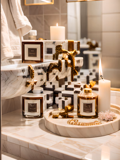 Marble Tray Candles Bathroom Photo QR Code for Packaging — image 1