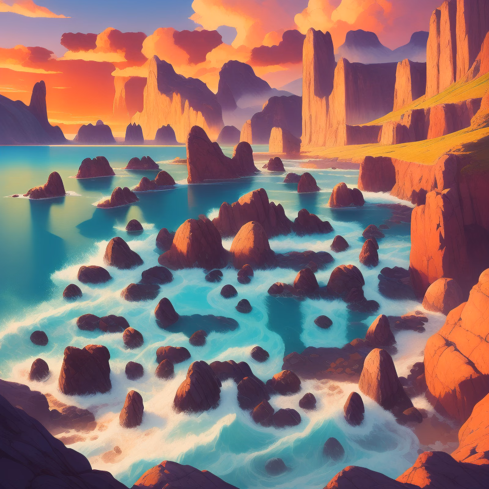 Sunset Rocky Coast Digital Painting QR Code Art — image 1