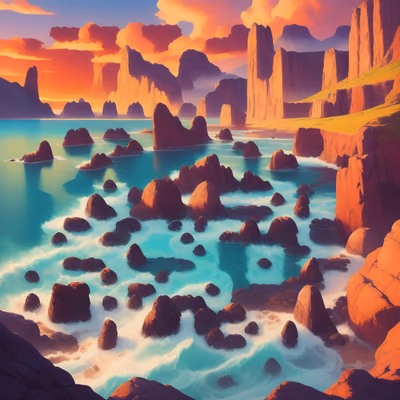 Sunset Rocky Coast Digital Painting QR Code Art — image 1