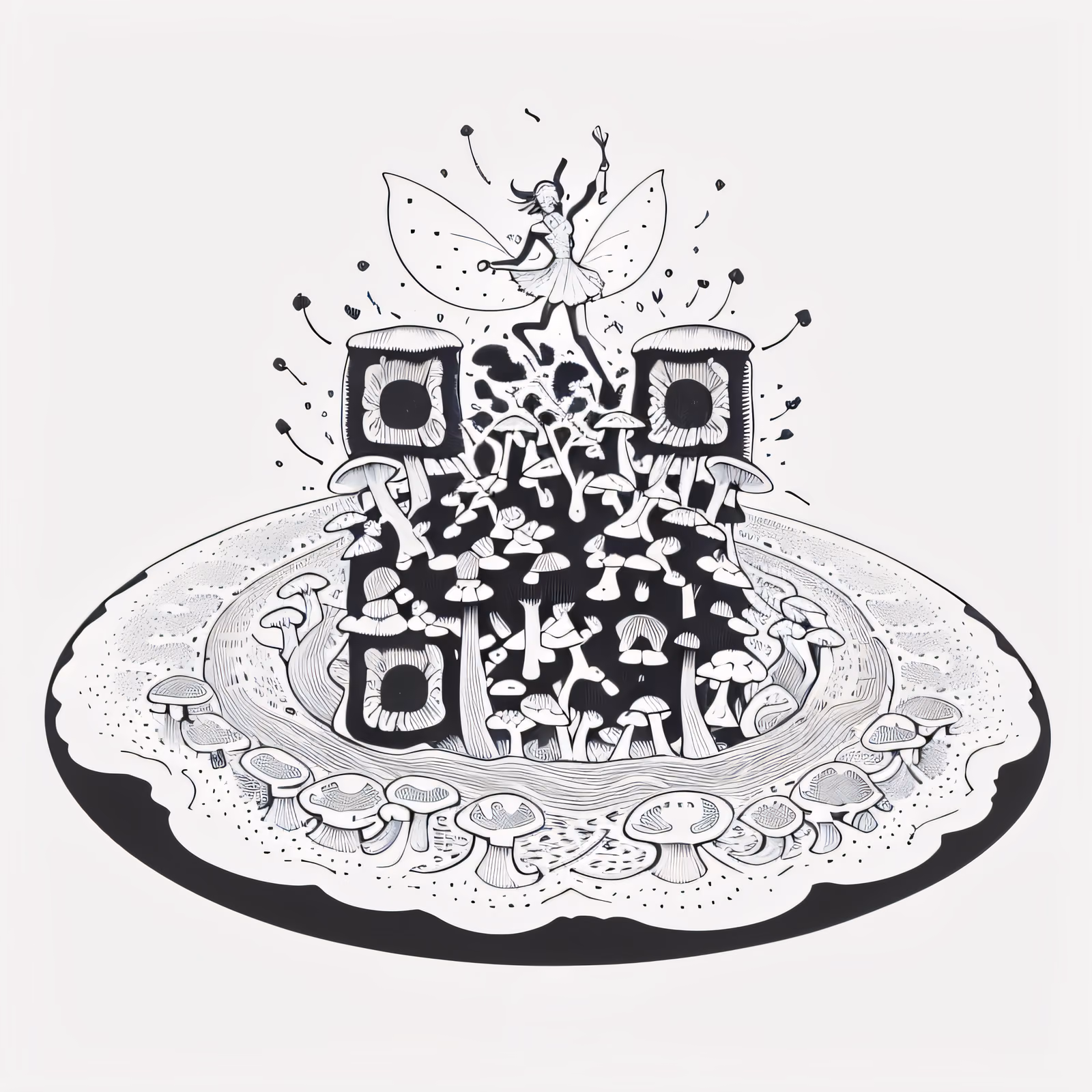 Fairy Ring Mushroom Ink Drawing QR Code for Temporary Tattoos — image 1