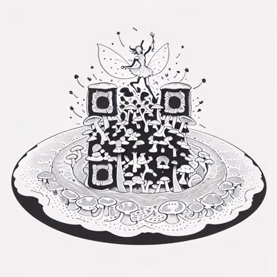 Fairy Ring Mushroom Ink Drawing QR Code for Temporary Tattoos — image 1