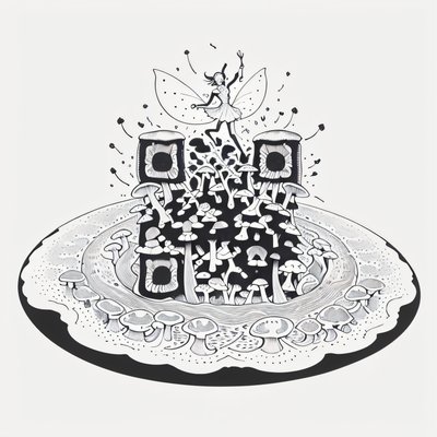 Fairy Ring Mushroom Ink Drawing QR Code for Temporary Tattoos