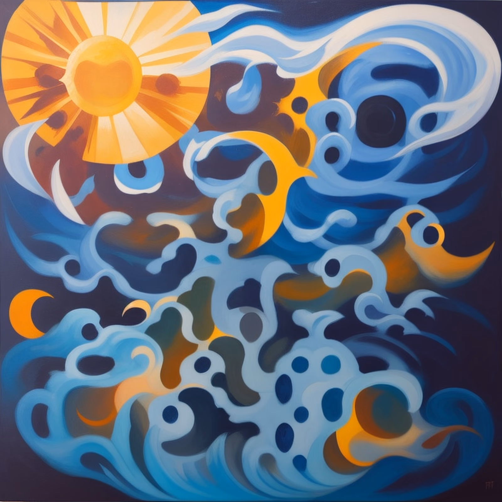 Abstract Wave Sun Oil Painting QR Code Art — image 1