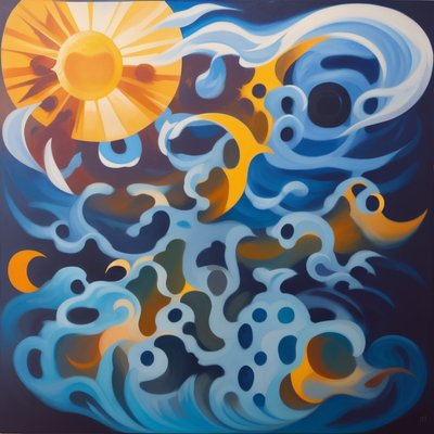 Abstract Wave Sun Oil Painting QR Code Art