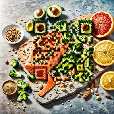 Salmon Broccoli Avocado Photorealistic QR Code for Restaurant Menus