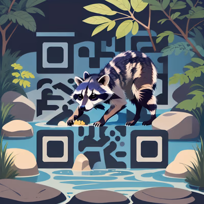 Енот в ручье: плоский векторный QR-код — изображение 1