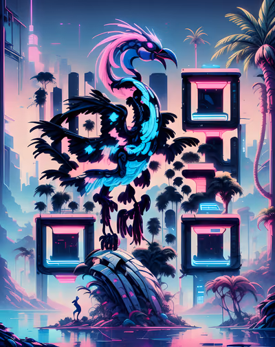 Неоновая птица в стиле синтвейв: QR-код для постеров — изображение 1