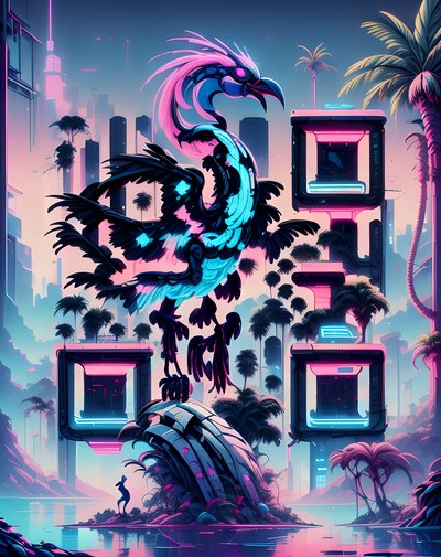 Neon Bird Synthwave Cyberpunk QR Code for Posters