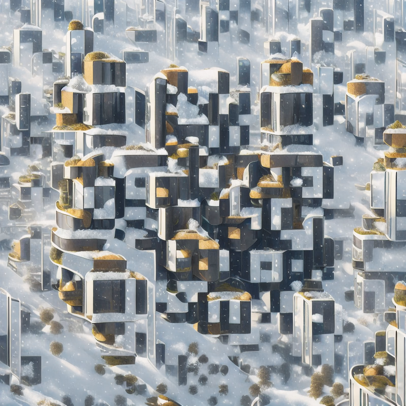 雪中未来方块城市二维码艺术 — 图片 1
