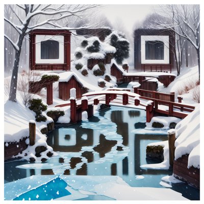 Snowy Wooden Bridge Watercolor QR Code for Greeting Cards