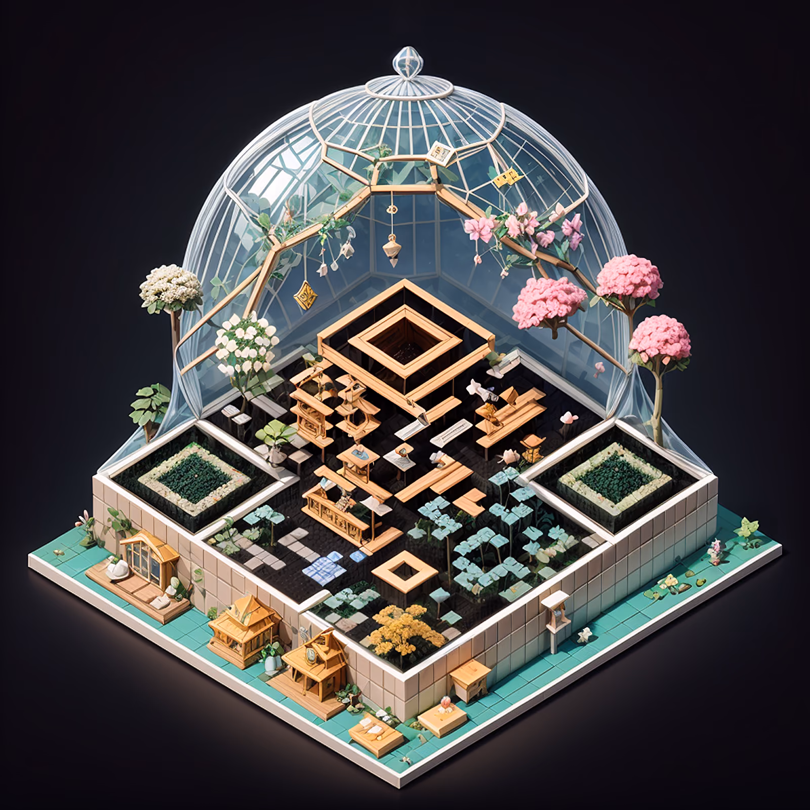 Isometric Glass Dome Botanical Cafe QR Code for Posters — image 1