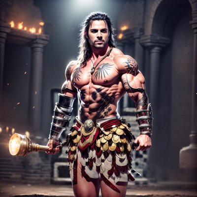 Tattooed Gladiator Digital Painting QR Code for Posters