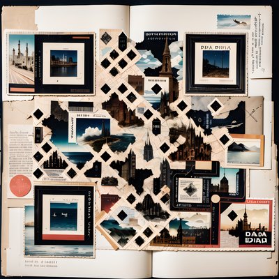 Винтажные открытки путешествий, дадаистский коллаж: QR-код