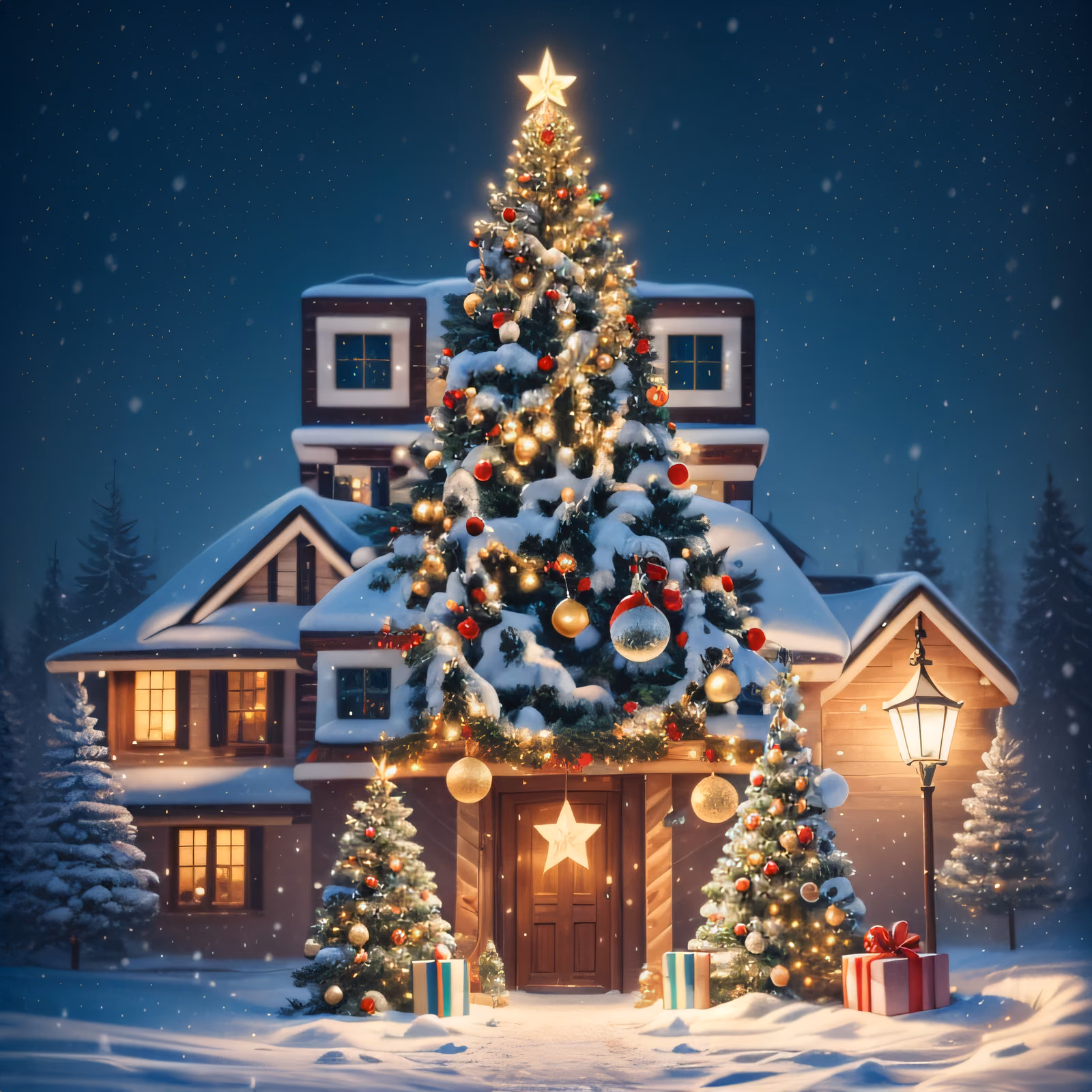 Snowy Christmas Tree Cabin QR Code for Greeting Cards — image 1