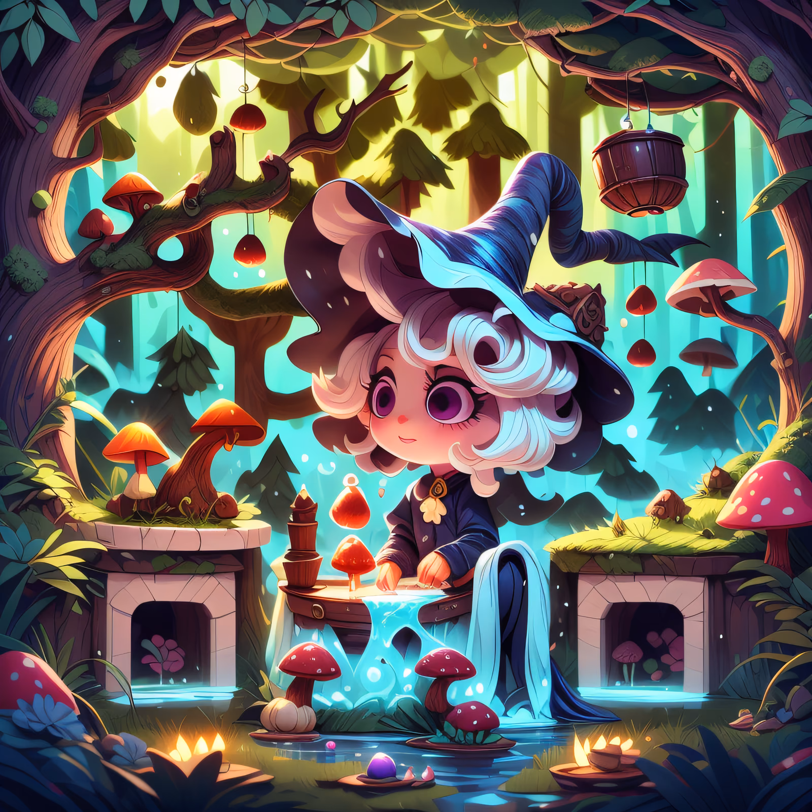 Chibi Witch Mushroom Forest QR Code for Posters — image 1