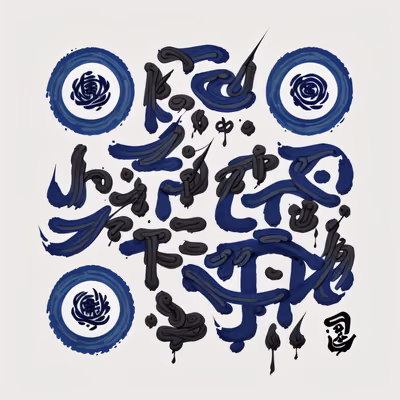 Ultramarine Ink Calligraphy QR Code Art — image 1