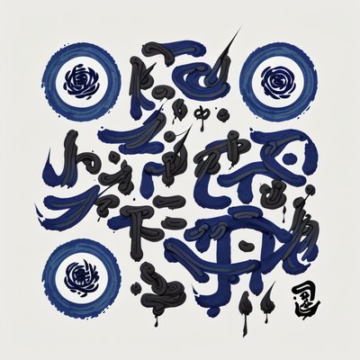 Ultramarine Ink Calligraphy QR Code Art