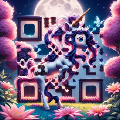 Cute Unicorn Moonlit Garden 3D QR Code for Stickers — image 1