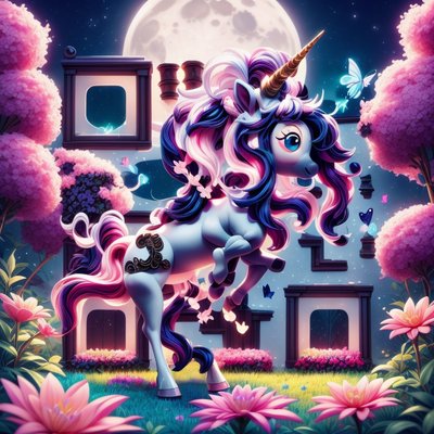 Cute Unicorn Moonlit Garden 3D QR Code for Stickers