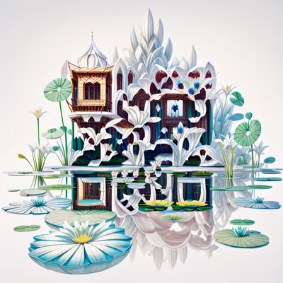 Фантастический дом у пруда с лилиями: 3D QR-код для постеров — изображение 1