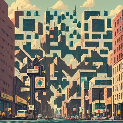 Retro City Street Comic Building QR Code for Posters