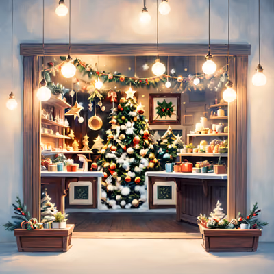 Christmas Shop Interior Storybook QR Code for Greeting Cards — image 1